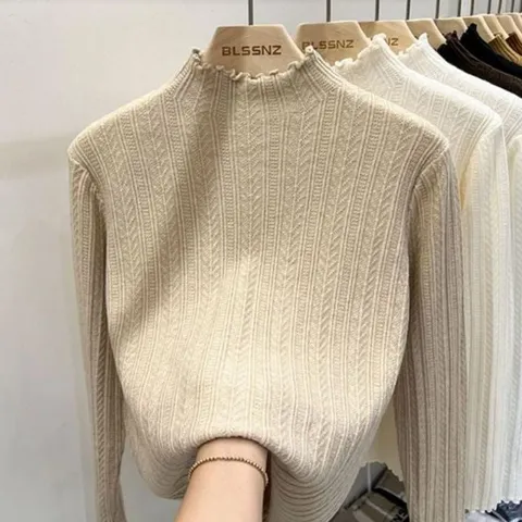 하프넥 베이직 프릴 니트 스웨터 올데이 프릴니트 하프넥니트 반목니트 가을니트 봄니트