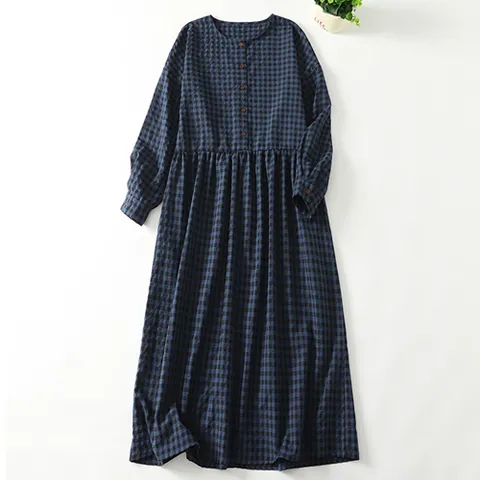 체크 코튼 롱원피스 루즈핏 빅사이즈 여름원피스 린넨원피스 면원피스 40대 50대 100사이즈