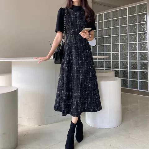 여자 봄 여름 가을 겨울 트위드 라운드 플레어 롱원피스 핏이 예쁜 간절기 모임룩 하객룩 오피스룩 상견례