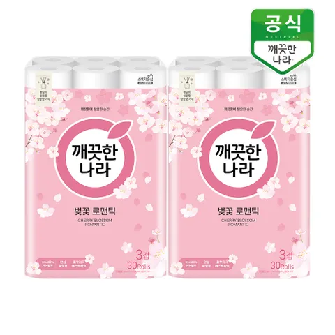 벚꽃 로맨틱 3겹 화장지 27m 30롤 x 2팩