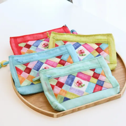 모시 꽃자수 조각보 파우치Y