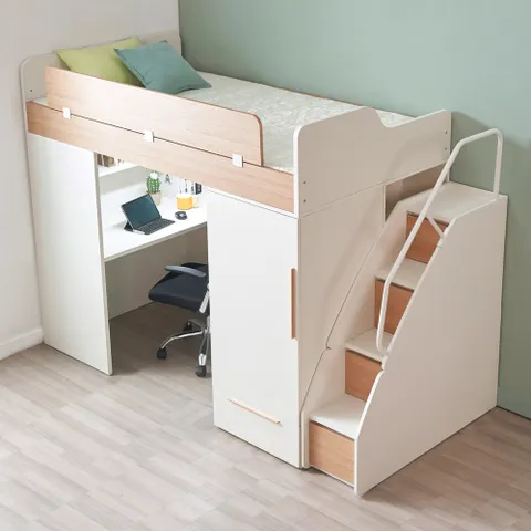 [벙커침대 인기추천]  폴라 책상수납 벙커이층침대 풀세트 계단형 매트제외