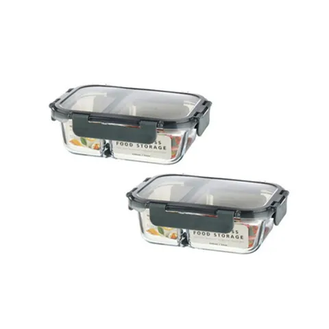 모드니 오븐글라스 밀폐용기 직사각 2칸 640ml-2개