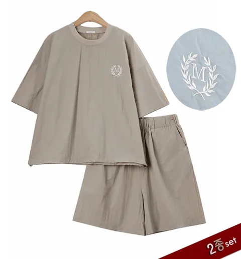 [2종세트]엠블럼 반팔 반바지 세트