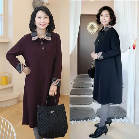 [하프클럽] N2656 클래식체크 루즈핏 정장원피스 50대 엄마옷