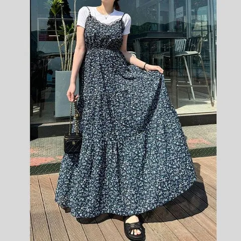 [하프클럽/셀러허브_여성트랜드패션]나시 레이스 뷔스티에 잔꽃 플라워 롱 맥시 원피스 룩