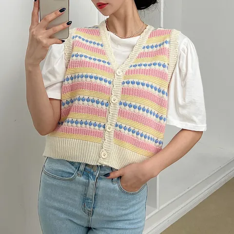 H스타일KN팝조끼 봄 여성니트조끼 여자베스트 니트티