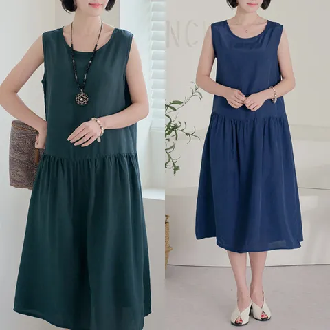 [엄마옷  해봄민소매인견원피스