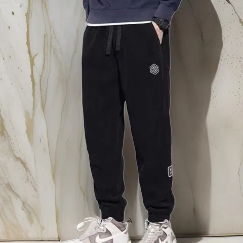 남자 츄리링바지 자수 검정색 팬츠