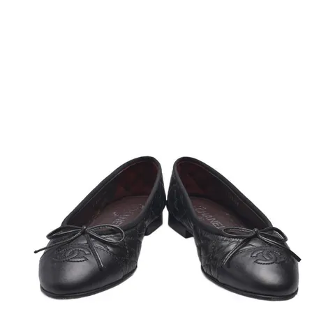 [중고명품]  230mm 블랙 카프스킨 퀼팅 발레리나 여성 플랫 슈즈 G26250 X01725 94305