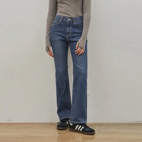 DENIM STRETCH SLIM SEMI BOOTS CUT PANTS INDIGO