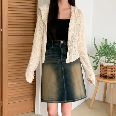 [하프클럽]  여성 여름 기본 부클 시스루 데일리 긴팔 후드 가디건