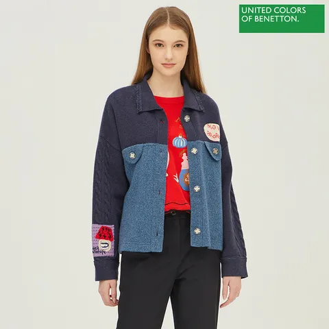 아울렛  케이블 소매 트러커 니트 가디건 BAKCB3361_NY