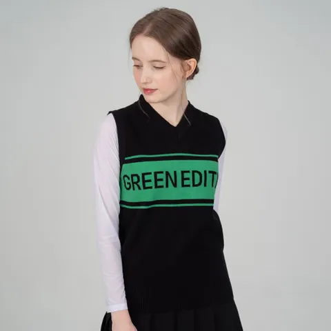 에디션 배색 브이넥 니트조끼 골프조끼 여성골프웨어 여름골프웨어 골프베스트 여자골프웨어