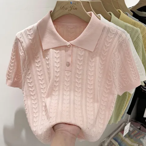 [브리치] 허그허그 / 왁스 폴로 넥 아이스 니트 반팔 4color