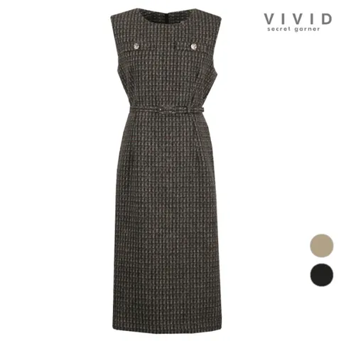 VIVID 여성 겨울 나시 벨티드 울 원피스