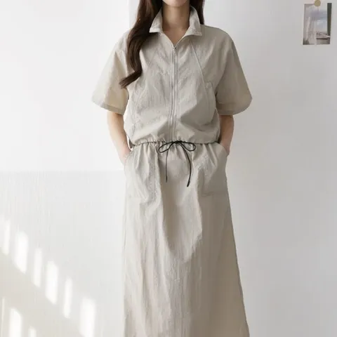 여자 드로우코드 치마 탱크 폴라넥 세트 (32201106)