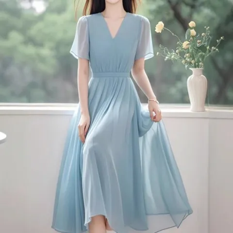 [브리치] 제로투올샵 / 여성 여름 브이넥 쉬폰 롱원피스 여성원피스 원피스