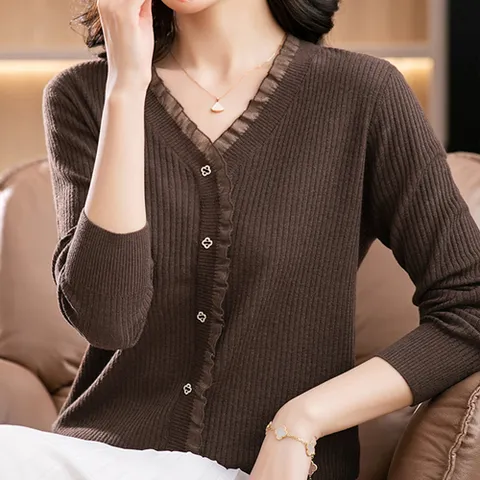 B221964 - 클리프 프릴 니트/기본핏/아우터속이너/오피스룩/부들원단/고퀄리티/간절기