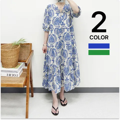 [브리치]  / 빅사이즈 쉬폰 페이즐리 롱 원피스 휴양지 원피스/ 2컬러