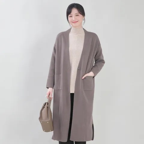 포근 니트 똑딱이 브이 가을 겨울 롱 가디건 J11408_3