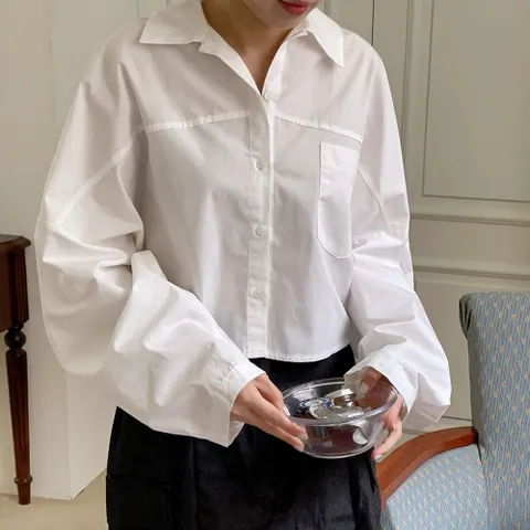 [다잇템] 여자 큰사이즈 화이트 박시 벌룬 언발 셔츠