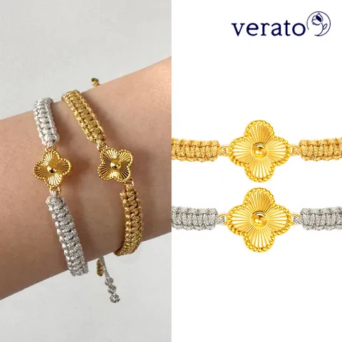 베라토 24K 순금 다이아 크로버 골드 매듭 팔찌