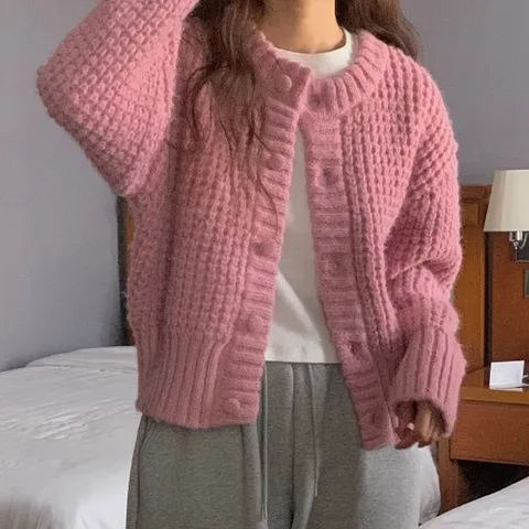 [하프클럽/제이0](4color)그로우 하찌 도톰 라운드 긴팔 니트 가디건