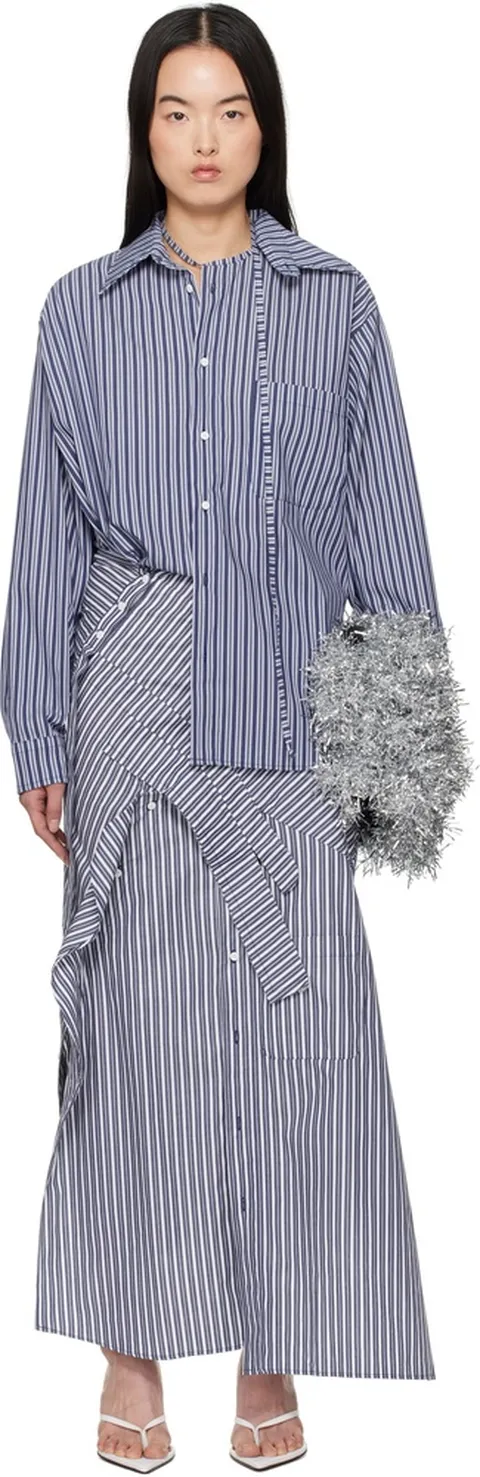 오토링거 블루 & 화이트 디컨스트럭트 셔팅 미디 드레스 11150011101