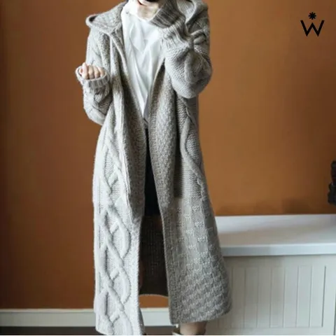 정상가:59,000원 ㅣ 후드넥 다이아 짜임 롱 니트 오픈 가디건(WIACCD103)