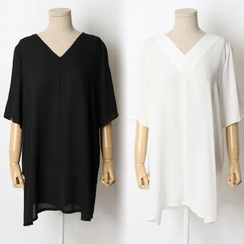 빅사이즈사랑해요 9680L205 쉬폰브이 7부블라우스 HG