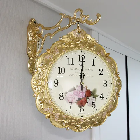 나비 꽃정원 금도금 주물 양면시계 HBC-314G