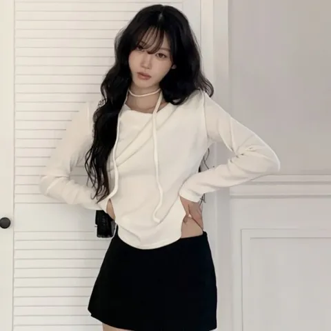 여성 초커 드레이프 셔링 잘록핏 원 오프 니트