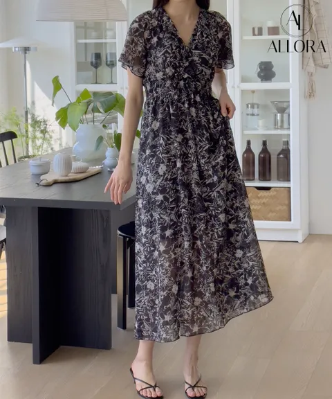 C. 쉬폰 브이넥 플로럴 원피스_2컬러