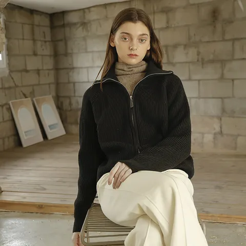 [최초가 158000원] 하이넥 집업 루즈핏 니트 가디건(3colors)_YJ10WRKJP01