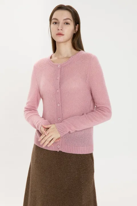 프리미엄 캐시미어 펄라운드가디건-에쉬핑크