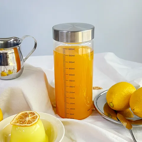 미르 내열유리 눈금유리병 600ml 4P 수제청 주스 보관