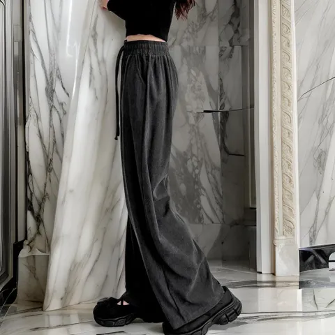 [다잇템] 여자 잔골지 고무줄 트랙수트 FW 넓은 팬츠