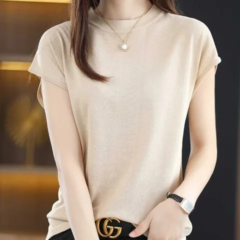 여자 여름 무지 캡 소매 라운드 니트 민소매 나시 티 민소매나시여름니트 슬리브리스탑