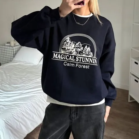 [하프클럽] 스터닝레터링 라운드 기모맨투맨 긴팔티셔츠 겨울데일리 트레이닝 루즈핏 면캐주얼