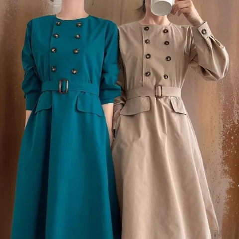 [M7] 여성 더블단추 중년 오피스룩 벨트포함 원피스