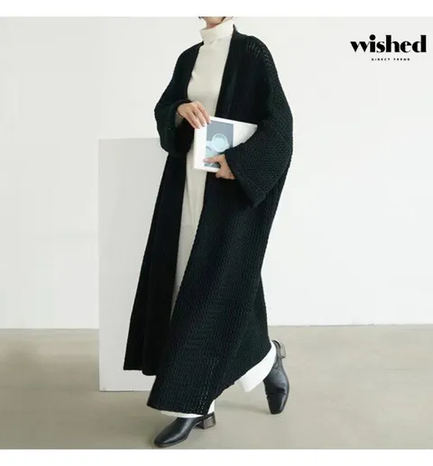 베이직 오픈 짜임 니트 롱 긴팔 가디건(WIACCD097)