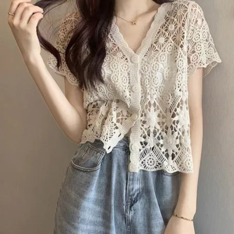 데이지 썸머 크로셰 가디건 크로셰 반팔가디건 뜨개가디건 커버업