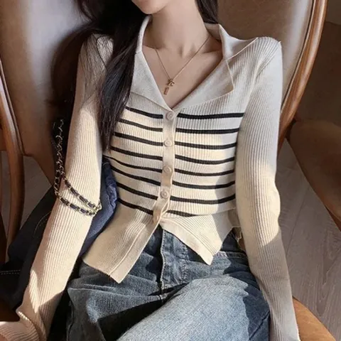 여자 폴로카라 울탑니트립 베이직 니트가디건 간절기가디건 간절기상의 캐주얼아우터