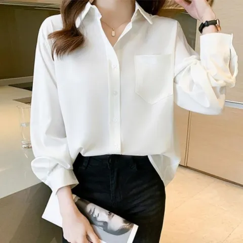 [M7] 여자 흰색 데일리 빅사이즈 주머니 SS 블라우스