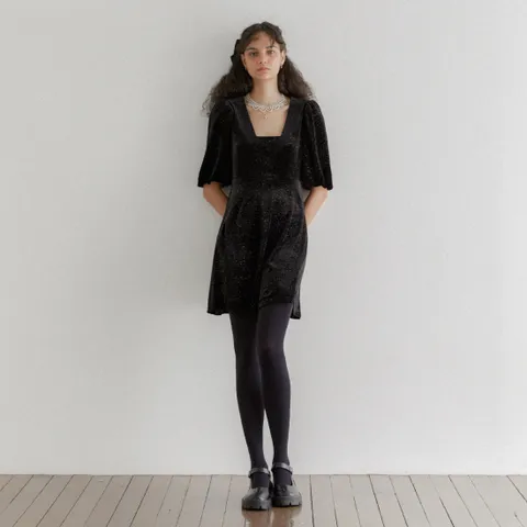 Velvet Wide-sleeve Square neck Mini Dress