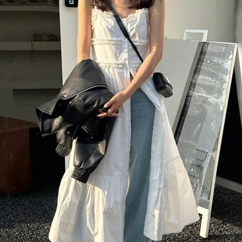 [디작소] 여성 봄 우니오 프릴 로브 나시 롱 원피스