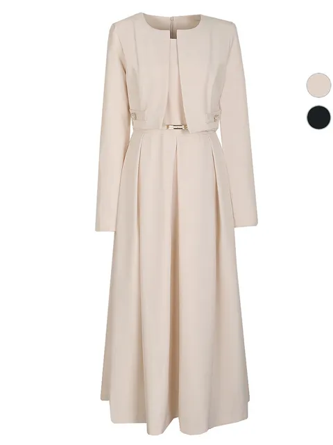 여성 투피스형 봄가을 벨티드 원피스