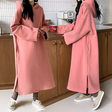 양기모 무지 후드 트임 롱원피스 -COP0217-