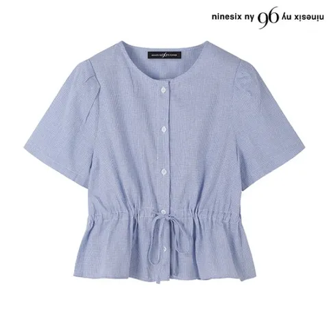 정상가:69,000원 | 허리 스트링 지도리 패턴 반팔 블라우스 (NO2BA036L0)